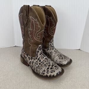 Roper Square Toe Cowboy Boots Girls Sz 10 Brown Leopard Pink Glitter Sparkle